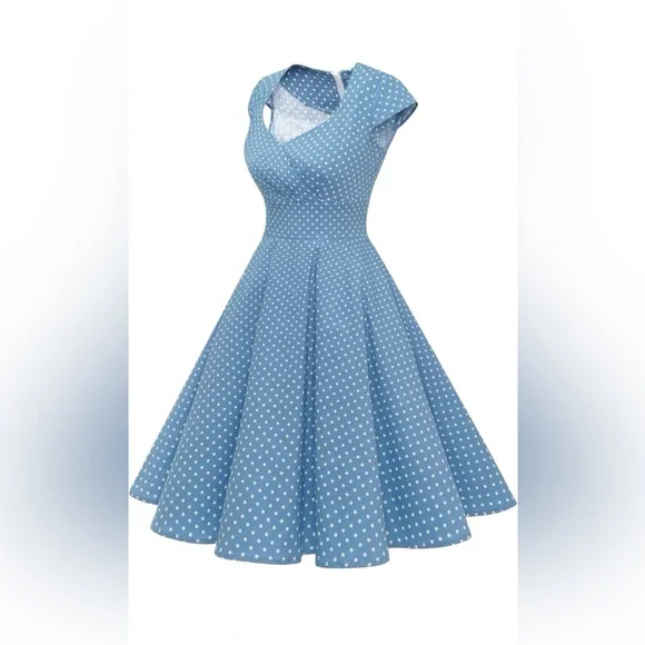 Blue Polka Dot Rockabilly Fit & Flare Dress size XS - Picture 2 of 11